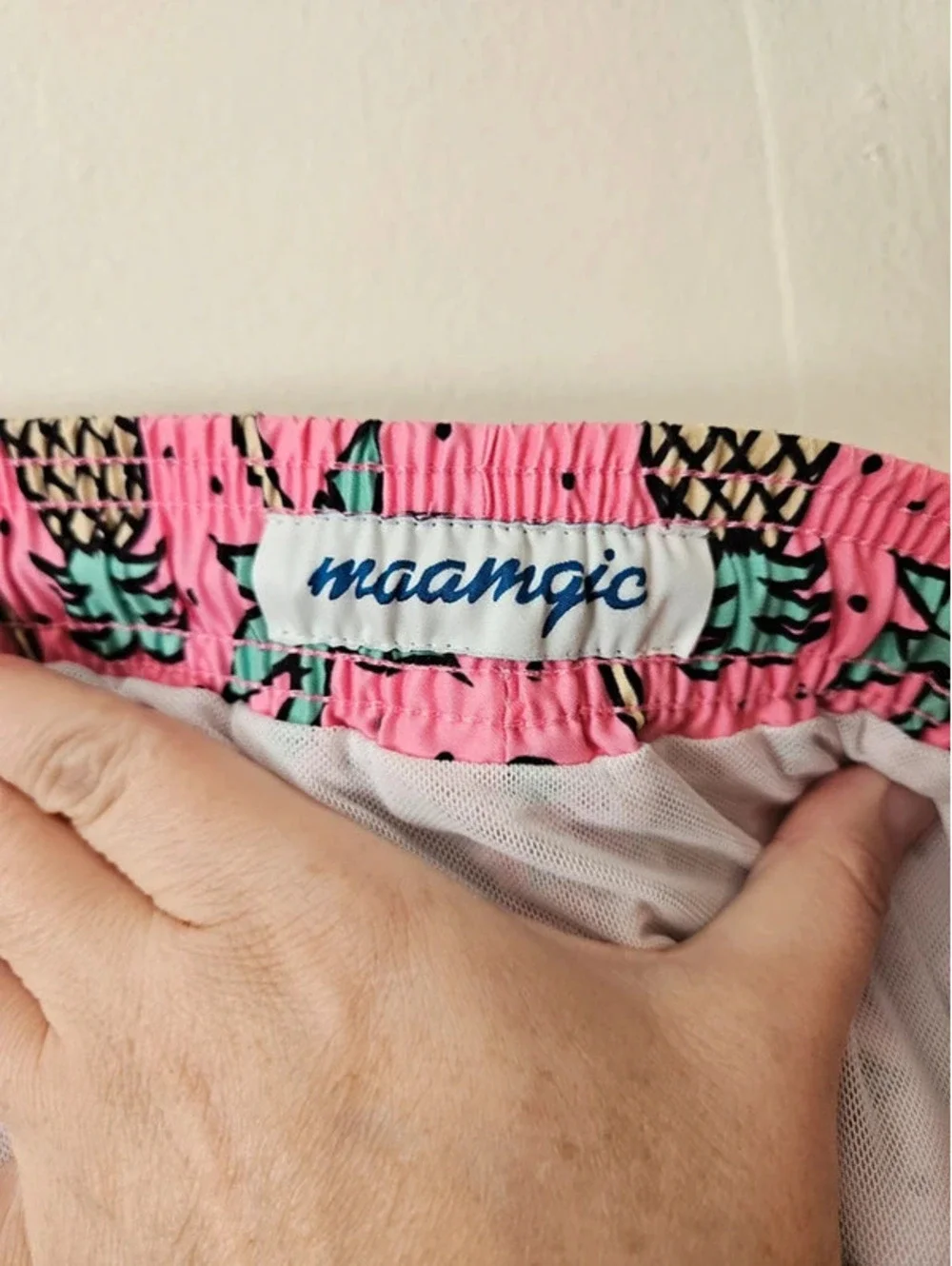 Maamgic small pink swim trunks funky tropical Cabanacore retro 90s beachwear